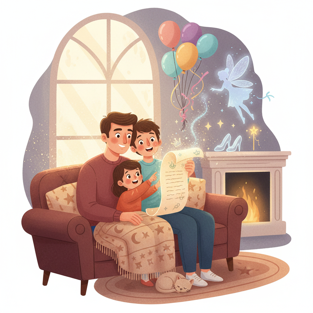 Family enjoying magical letter tradition together - Illustration for Birthday Fairy Letter for Child Who Hates Birthdays | Tips