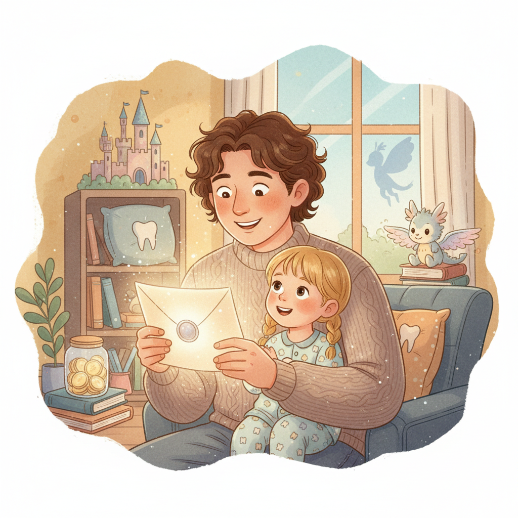Family enjoying magical letter tradition together - Illustration for Tooth Fairy Letter for Multiple Teeth Lost at Once