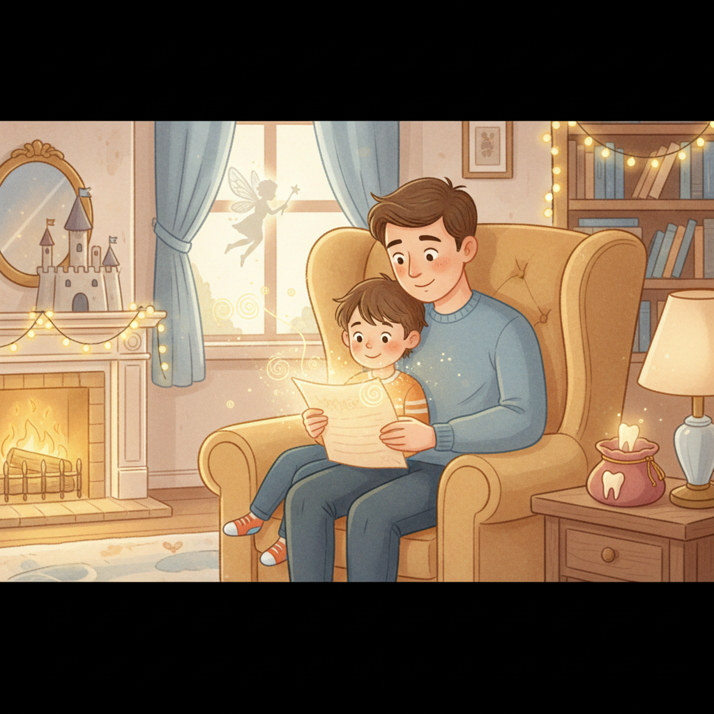 Family enjoying magical letter tradition together - Illustration for Tooth Fairy Traditions Around the World: A Parent's Guide