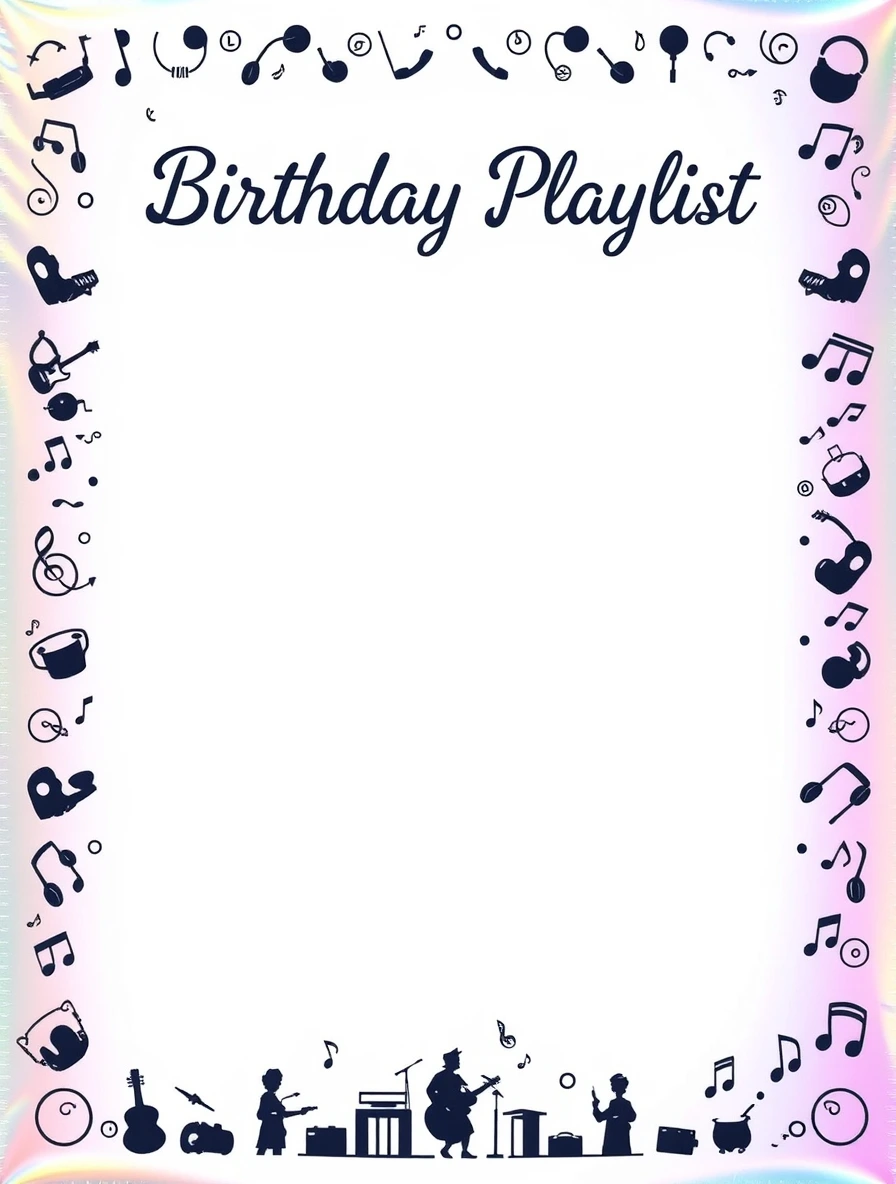 Musical Notes Birthday Playlist Border — Birthday Letter template