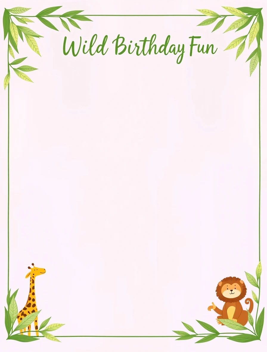 Simple Safari Birthday Leaf Border — Birthday Letter template