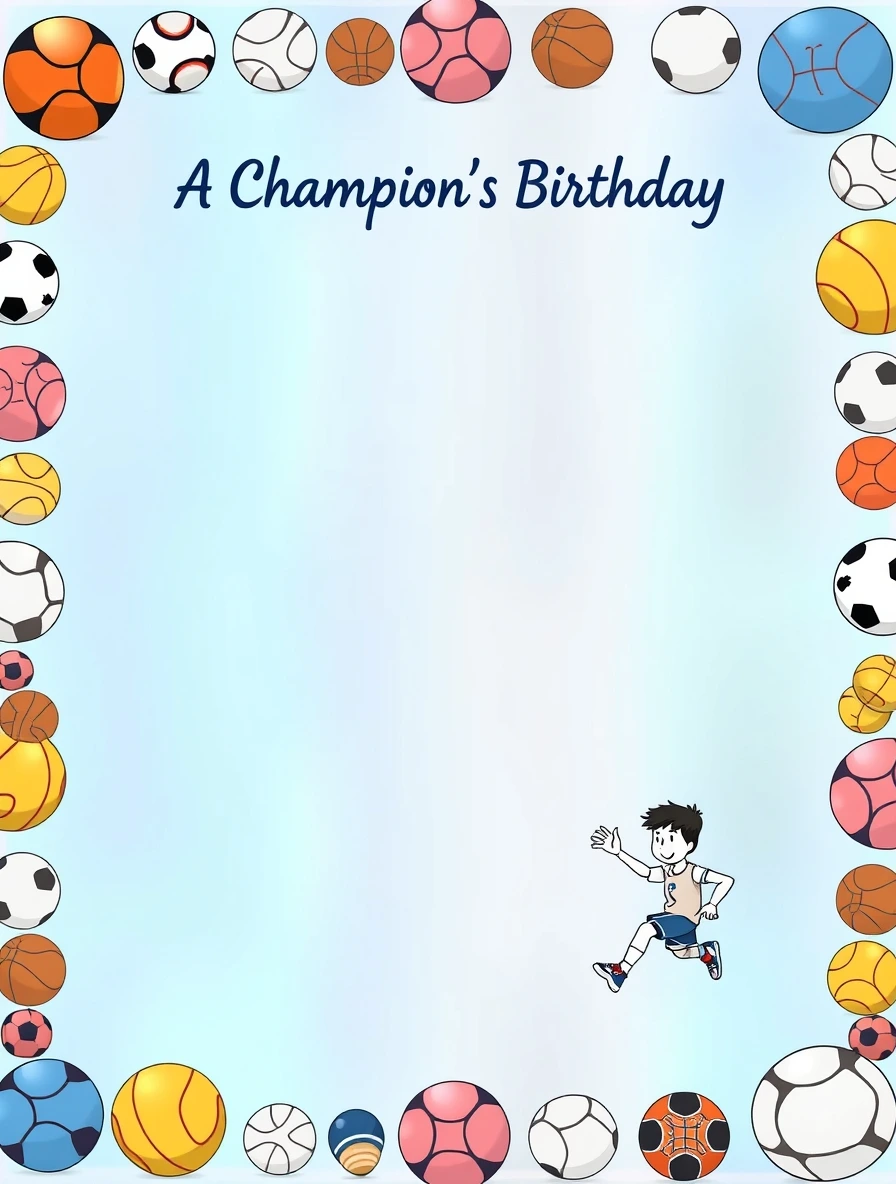 Sports Champion Ball Border Design — Birthday Letter template