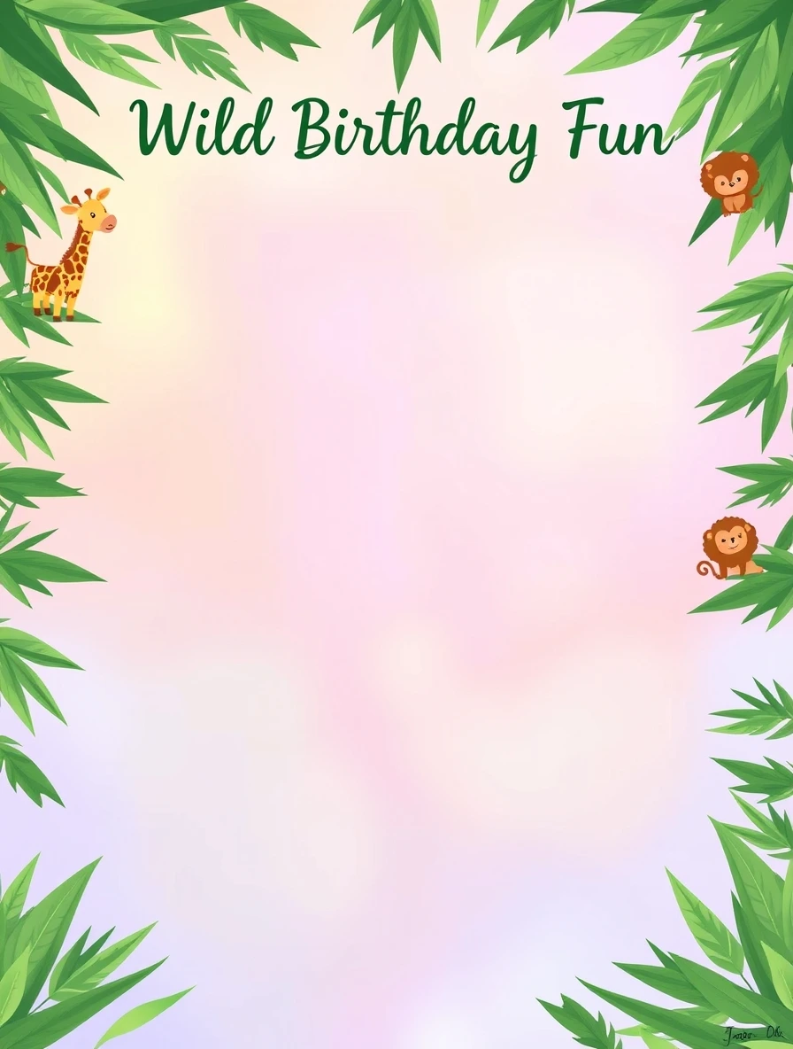 Wild Safari Jungle Friends Border — Birthday Letter template