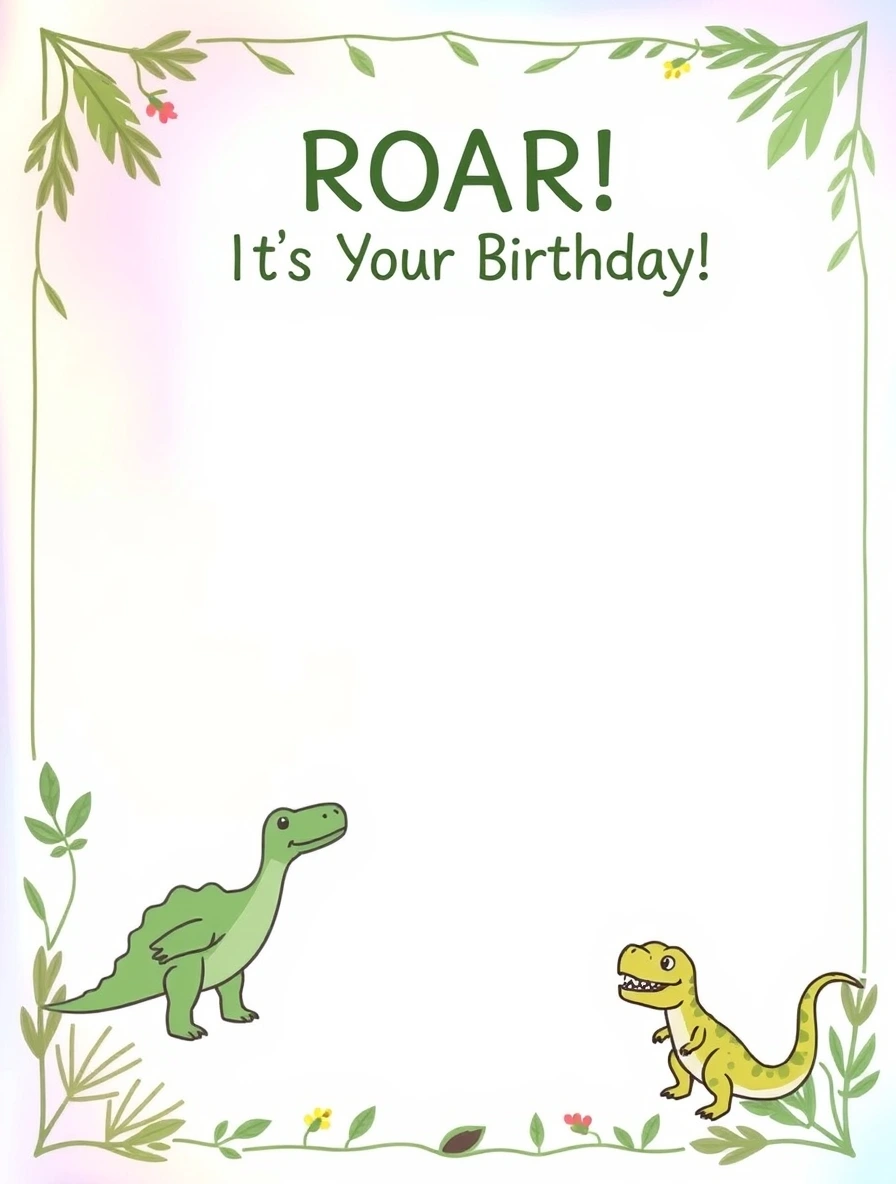 Roar Dinosaur Birthday Leaf Border — Birthday Letter template