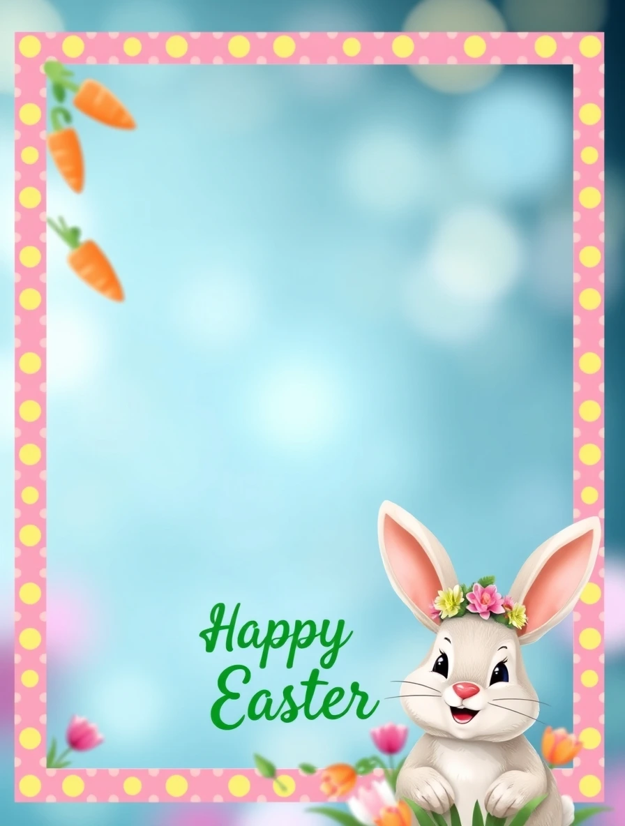 Blue Background With Flower Crown Bunny — Easter Bunny Letter template