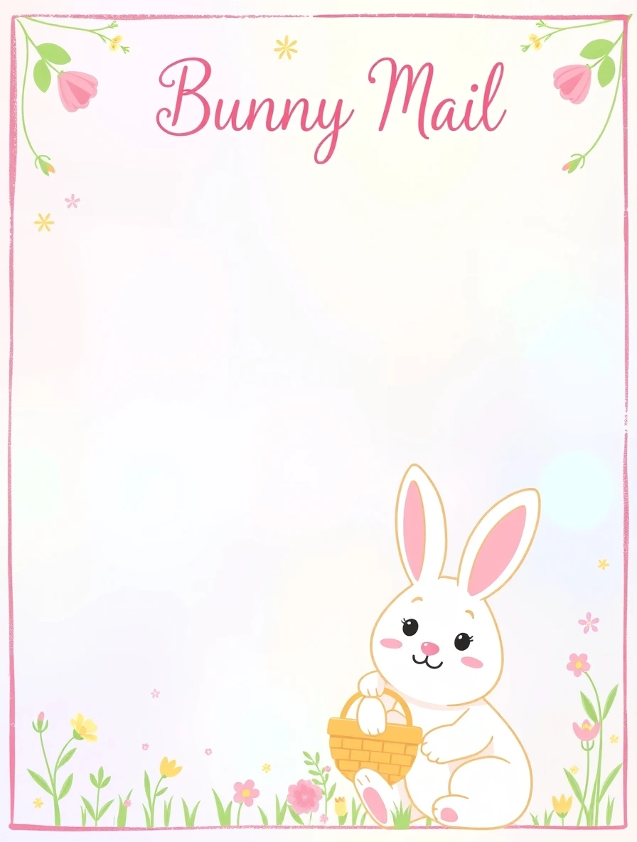 Bunny Mail With Basket And Flowers — Easter Bunny Letter template