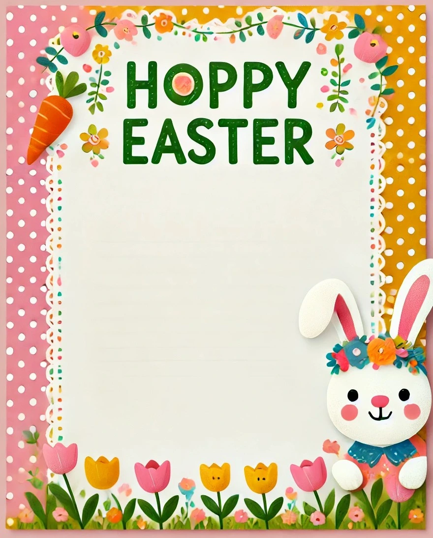Colorful Polka Dot Frame With Bunny — Easter Bunny Letter template