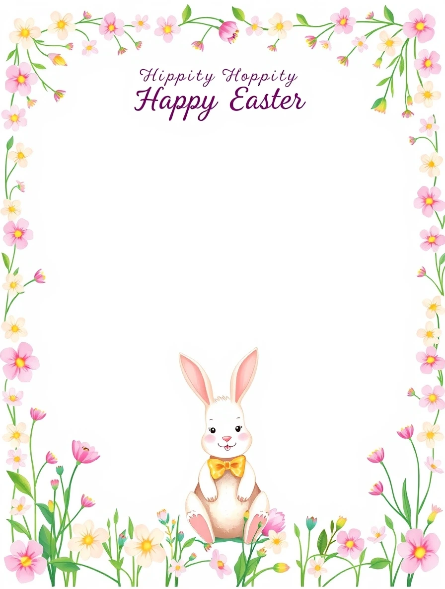 Floral Top Border With Yellow Bow — Easter Bunny Letter template