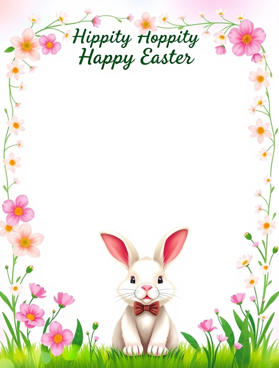 Flower Border With White Bowtie Bunny — Easter Bunny Letter template