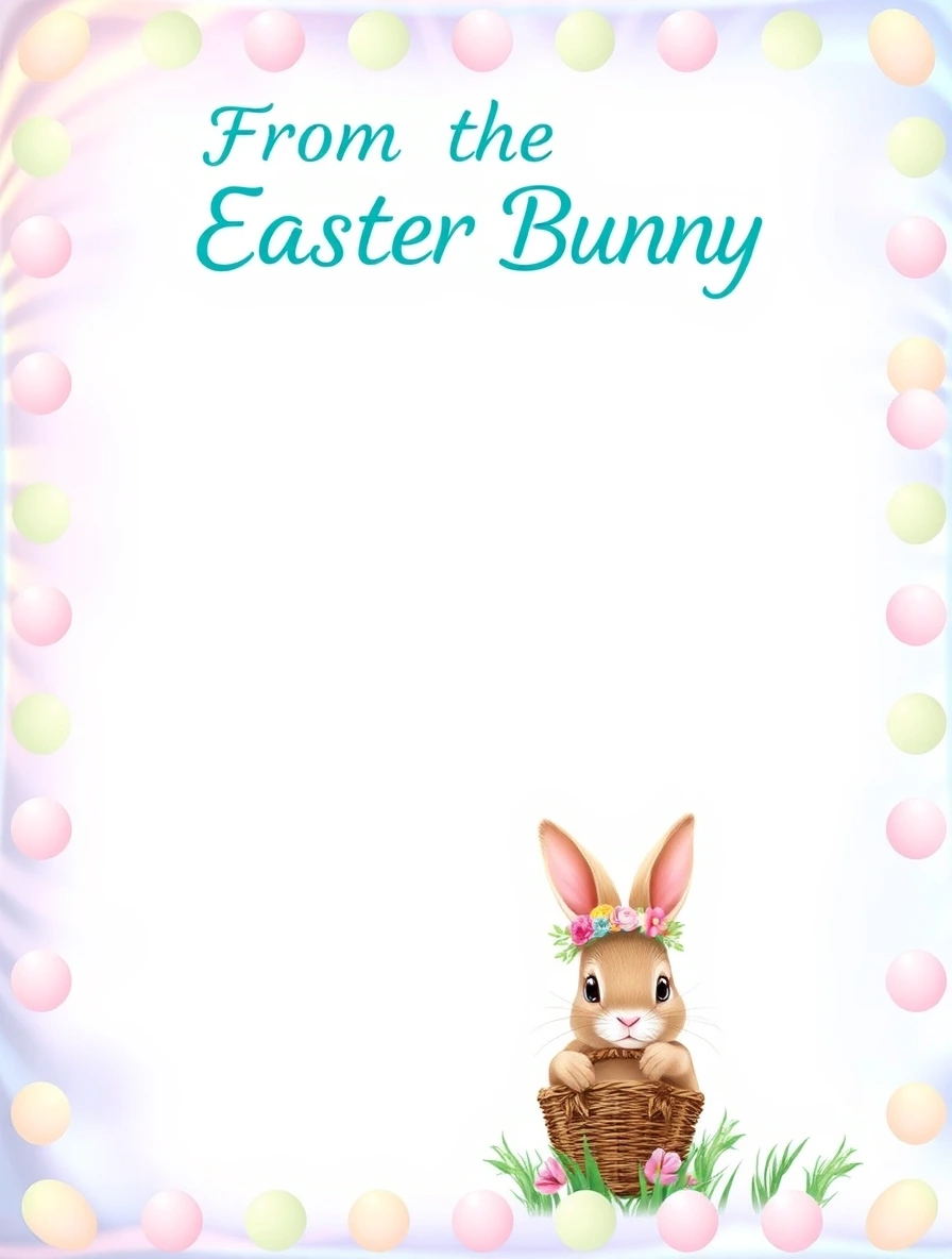 Pastel Egg Border With Basket Bunny — Easter Bunny Letter template