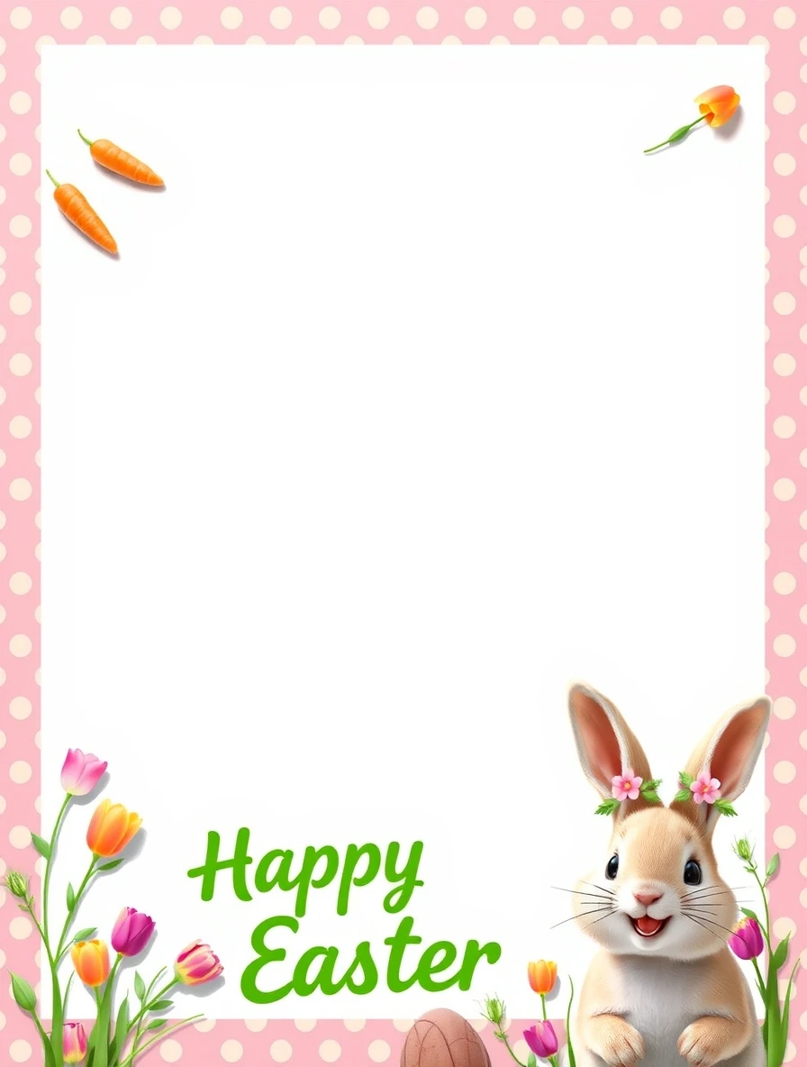 Pink Polka Dot With Carrots Frame — Easter Bunny Letter template