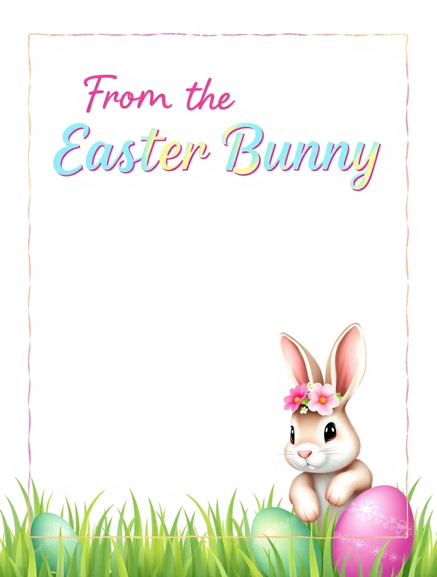 Rainbow Border With Flower Crown Bunny — Easter Bunny Letter template