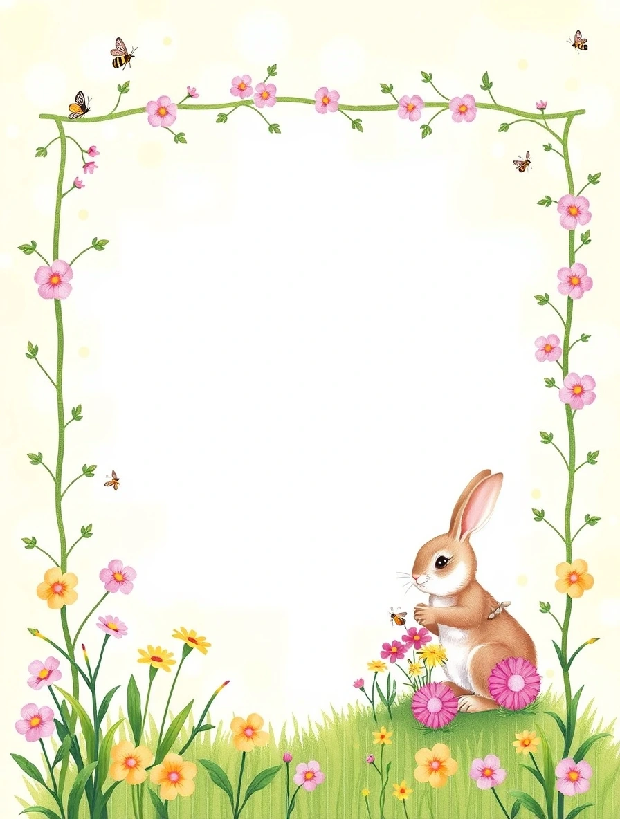 Spring Flowers With Bunny And Butterflies — Easter Bunny Letter template