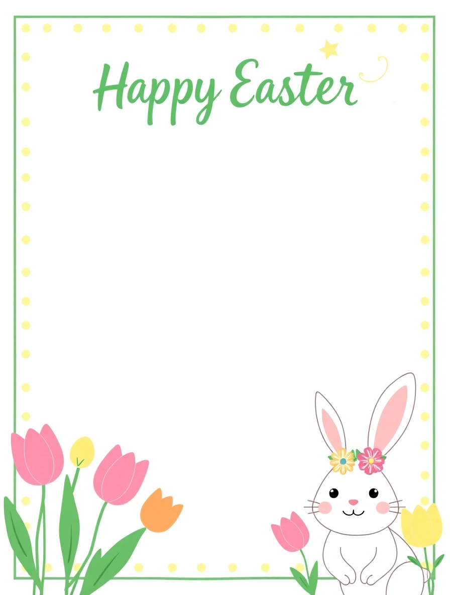 Yellow Dots With Green Frame Tulips — Easter Bunny Letter template