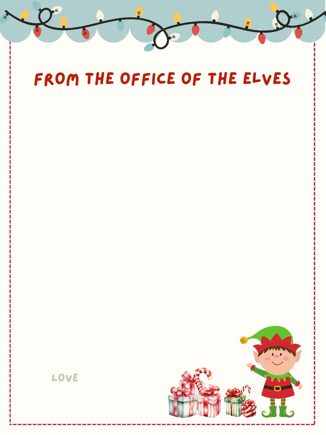 Cheerful Elf Gifts Christmas Lights — Elf Letter template