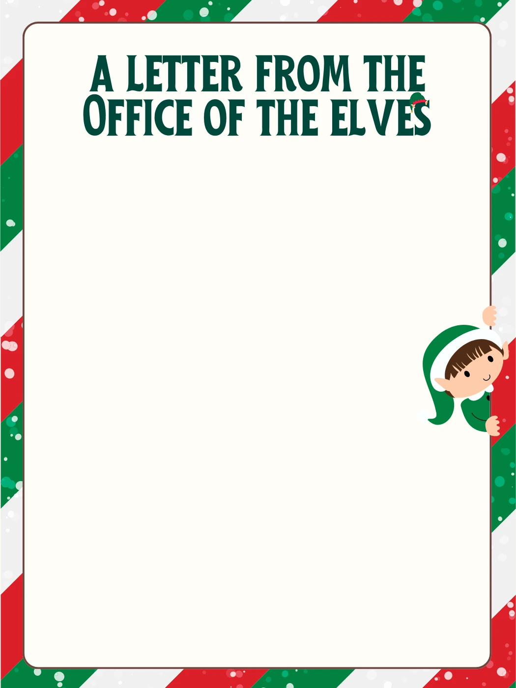 Elf Peeking Elf Striped Border — Elf Letter template