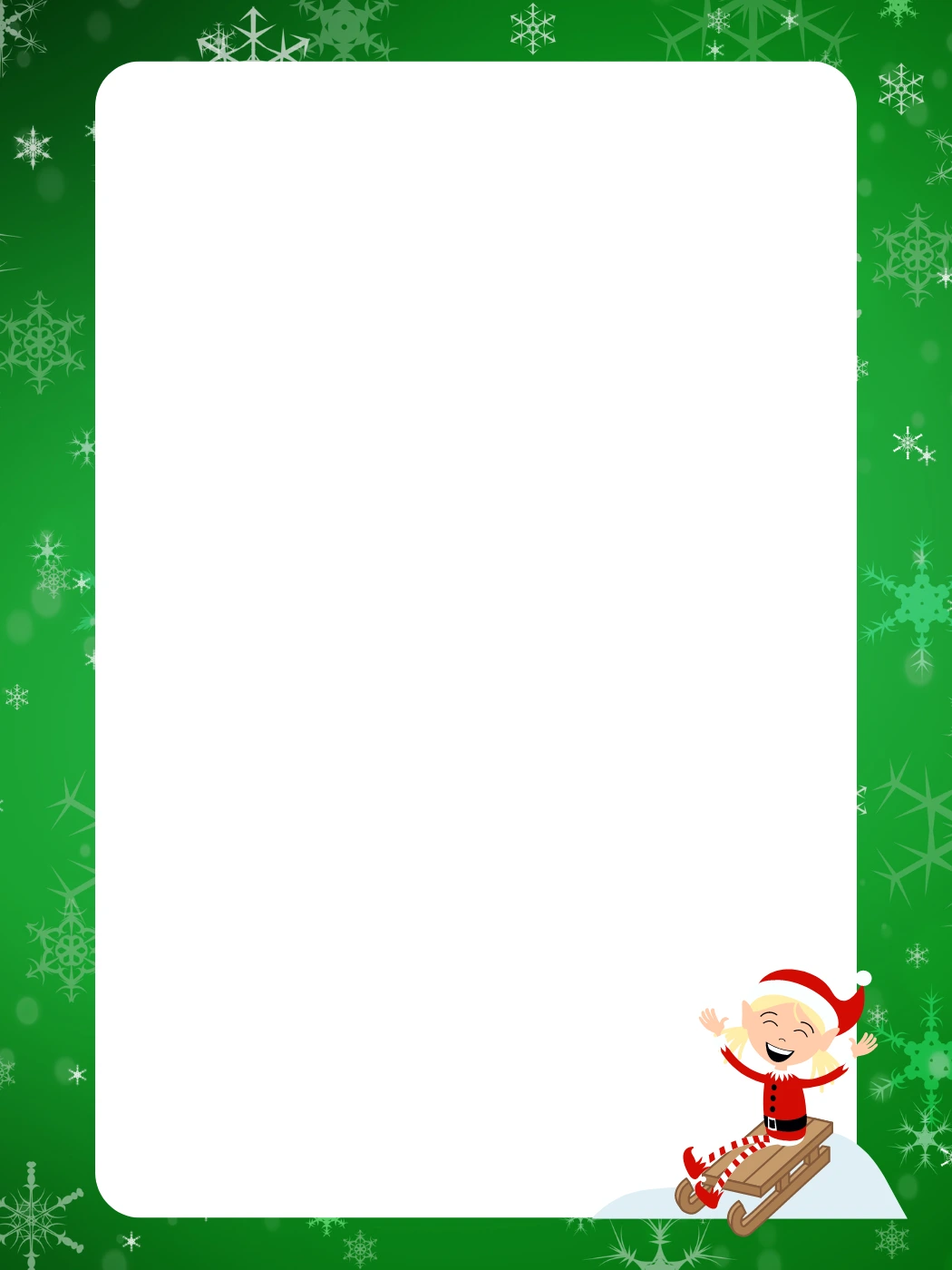 Green Snowflake Border Elf — Elf Letter template