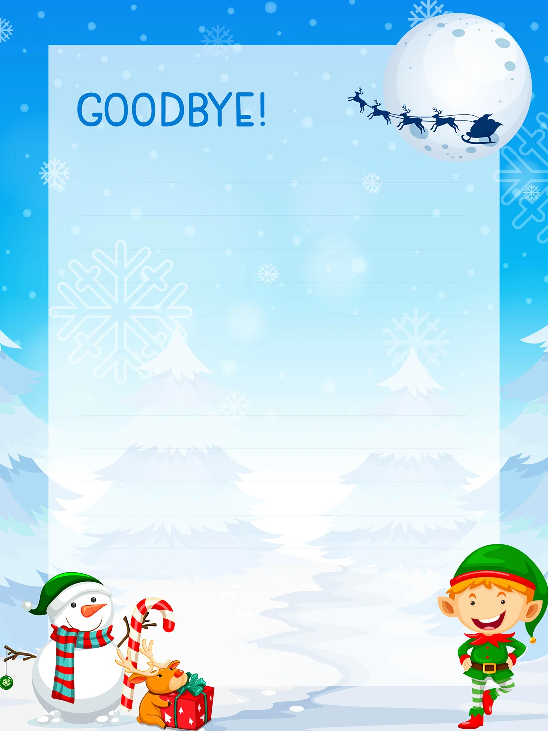 Snowy Elf Departure — Elf Letter template