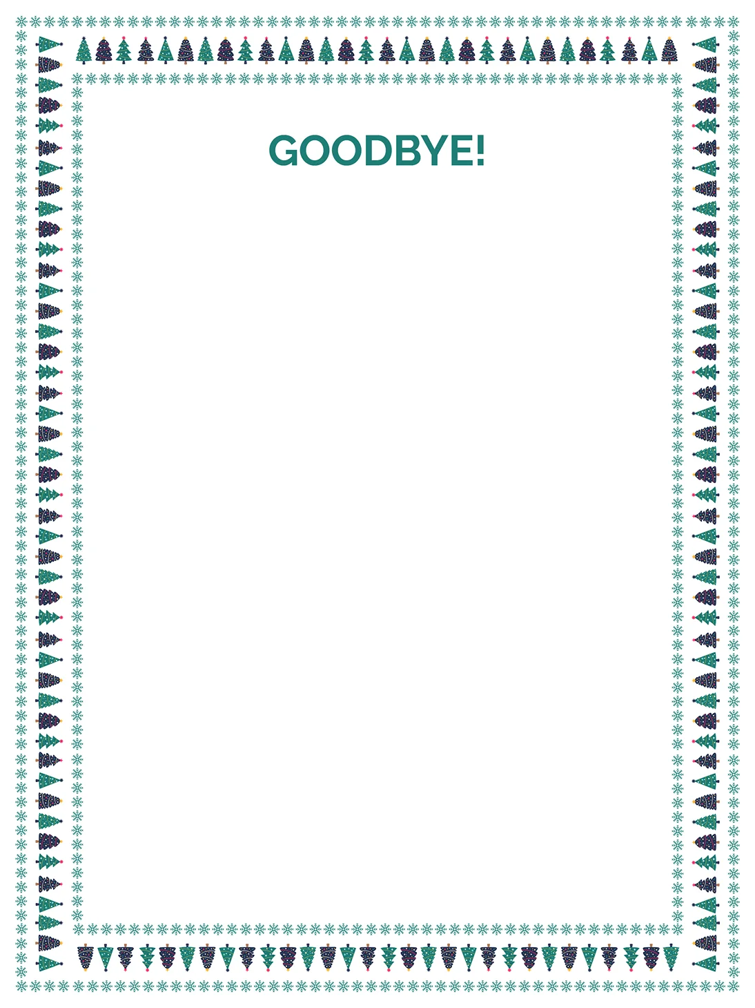 Tree Border Elf Goodbye — Elf Letter template