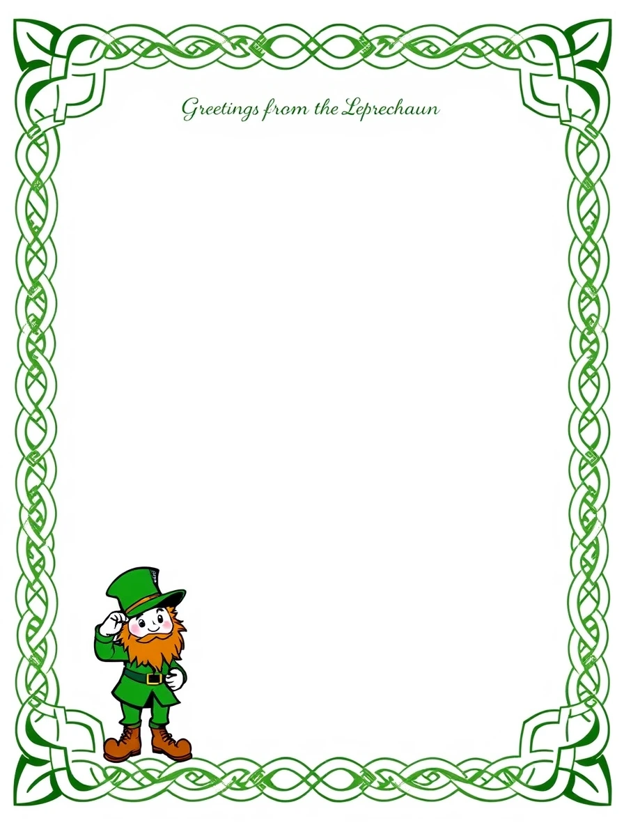 Celtic Knotwork Border With Saluting Leprechaun — Leprechaun Letter template