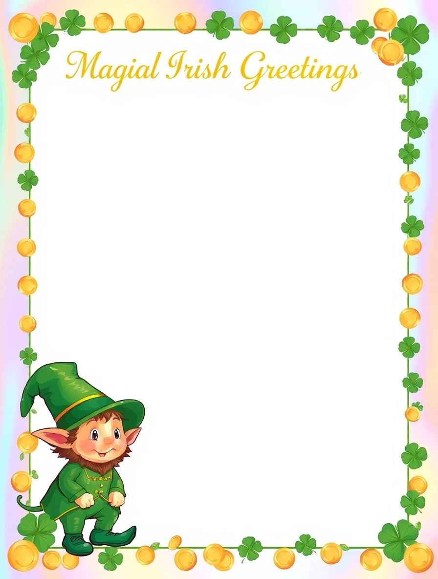 Clover And Coin Border With Cheerful Leprechaun — Leprechaun Letter template