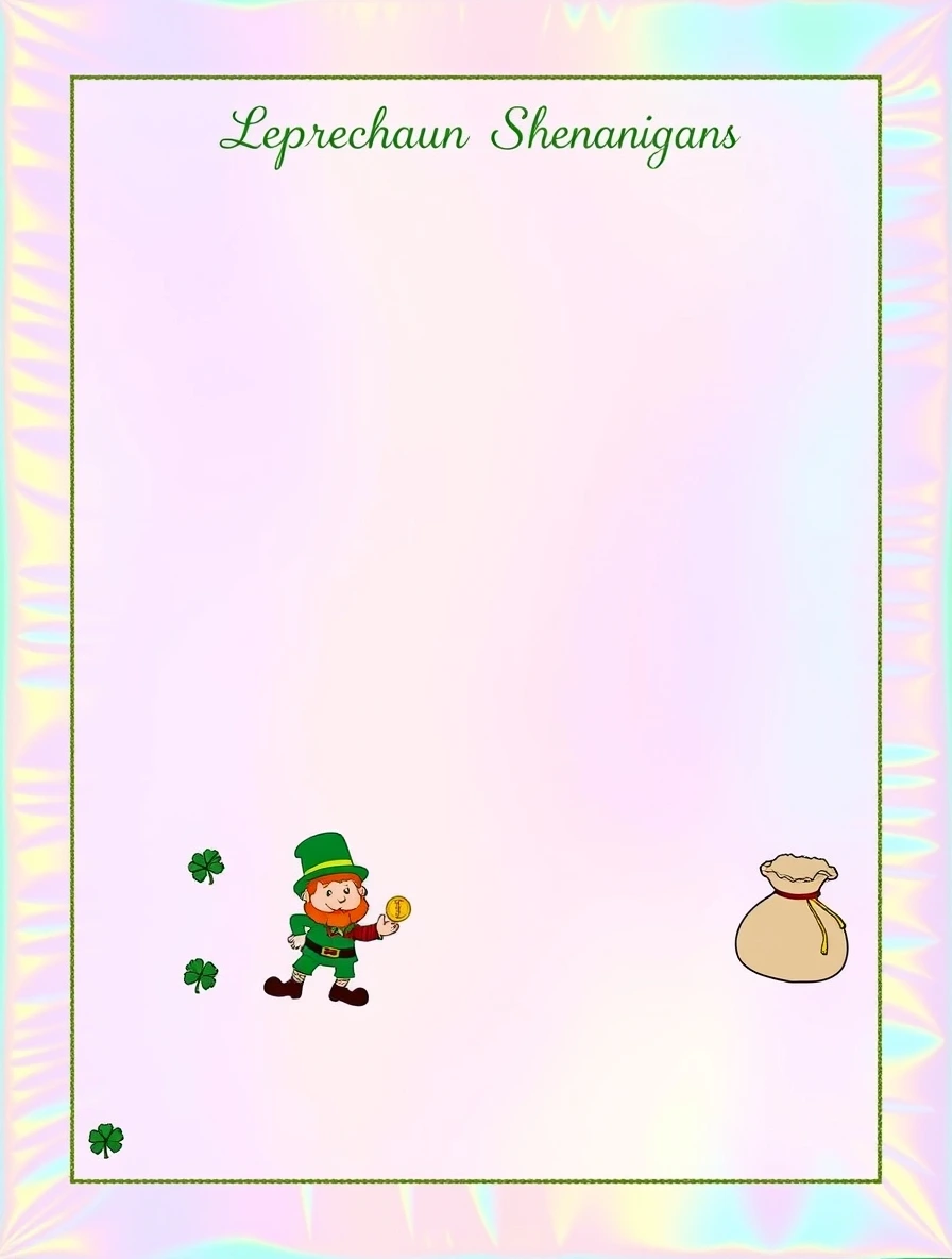 Holographic Border With Leprechaun And Pouch — Leprechaun Letter template