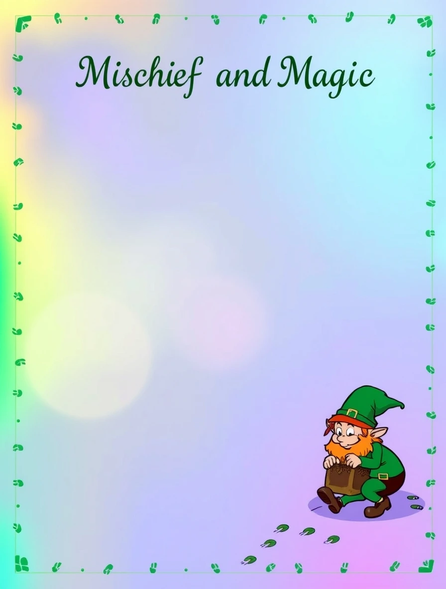 Pastel Footprint Border With Sneaky Leprechaun — Leprechaun Letter template