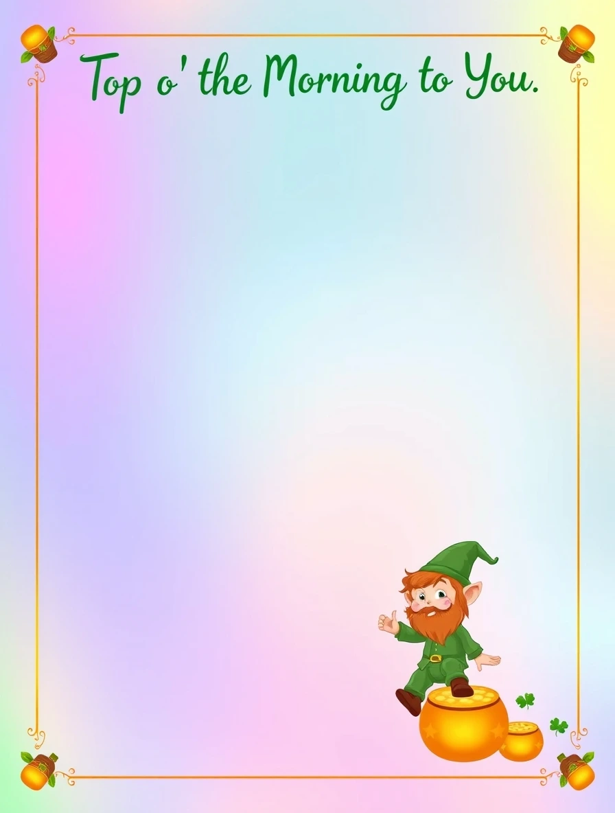 Pastel Rainbow With Gold Pot Frame — Leprechaun Letter template