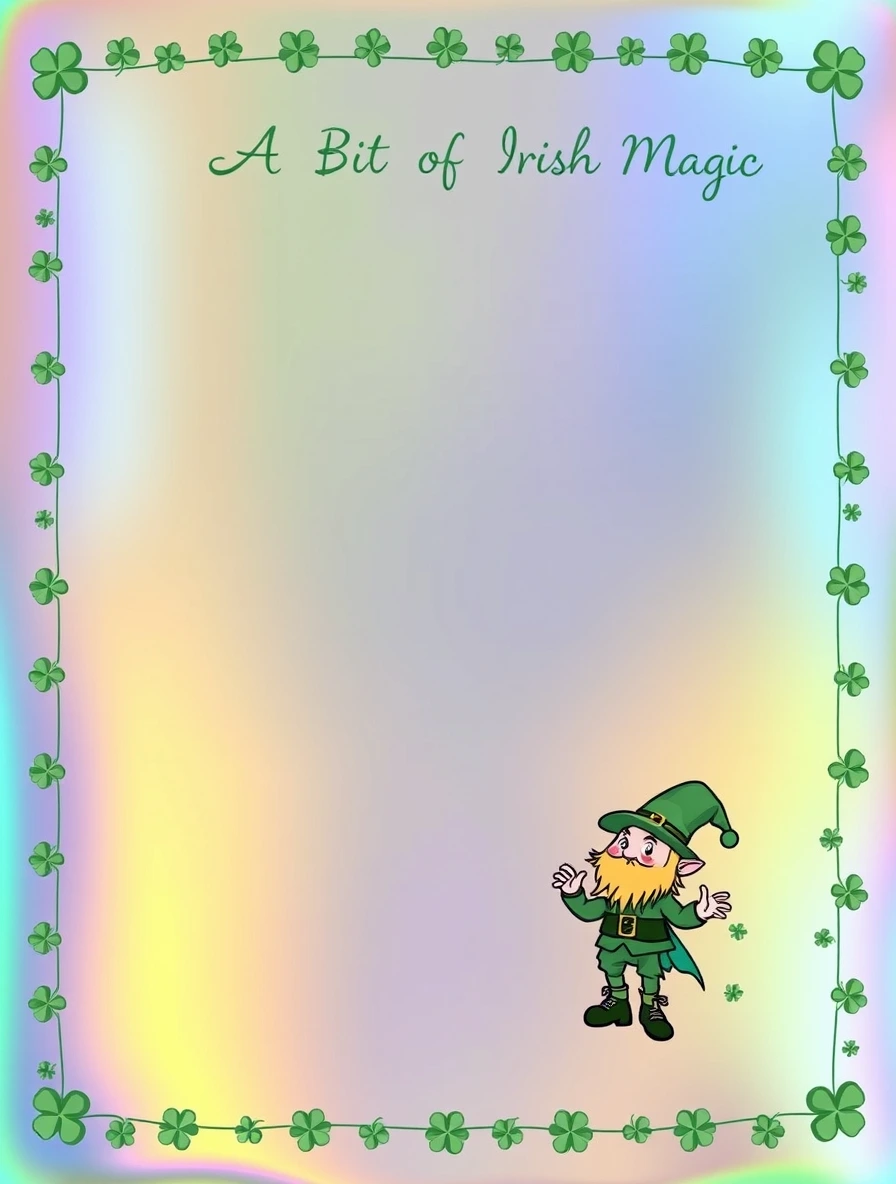 Rainbow Background With Complete Clover Border — Leprechaun Letter template