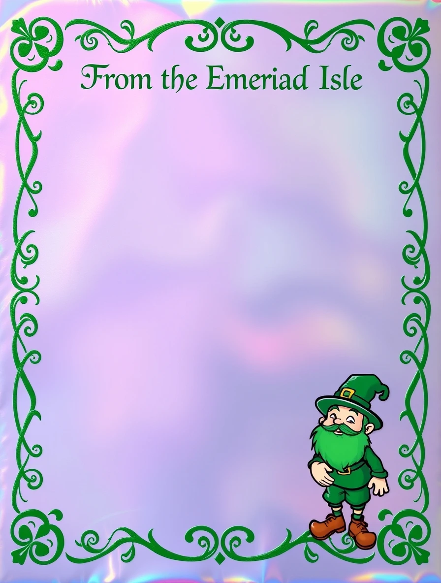 Rainbow Background With Ornate Green Border — Leprechaun Letter template