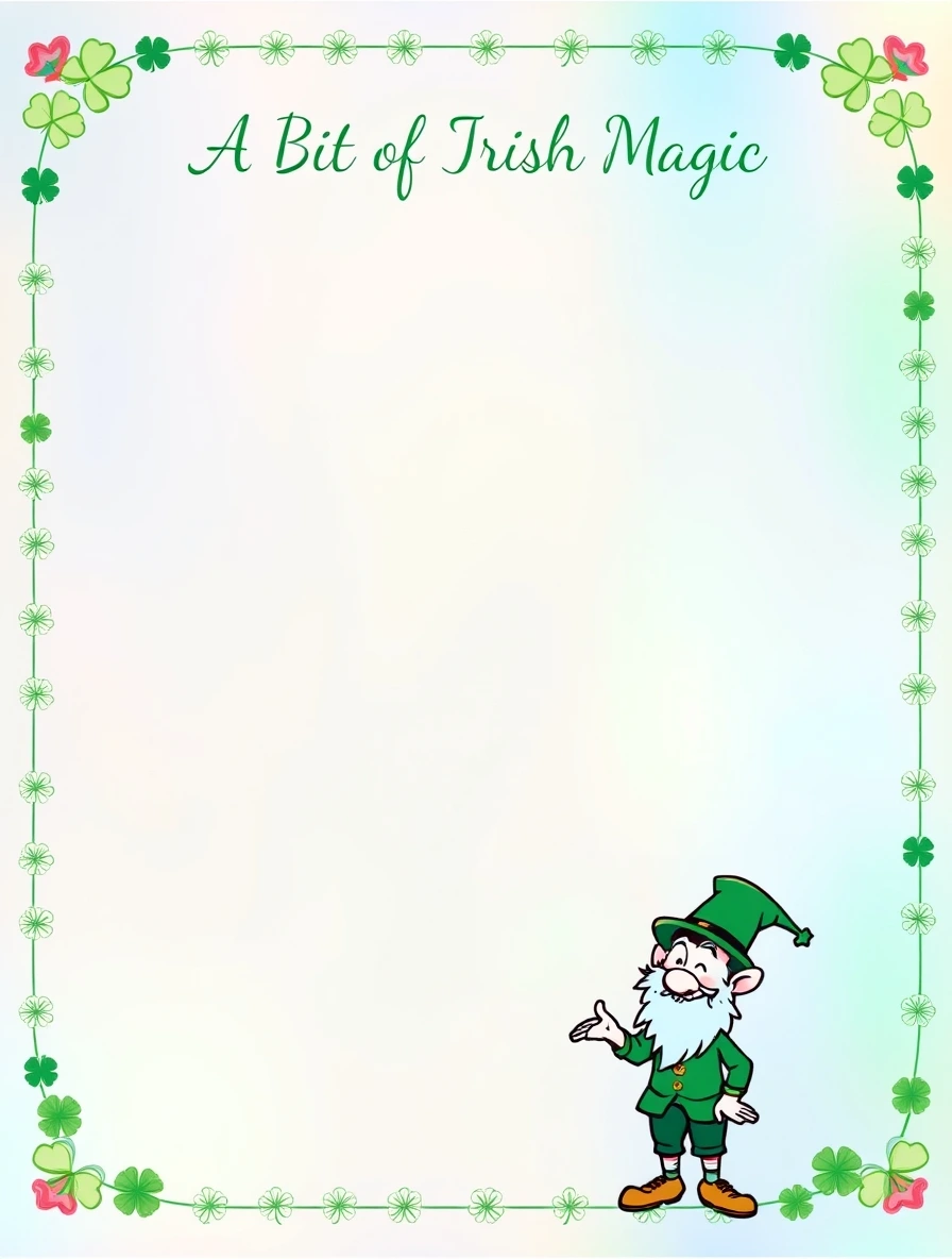 Shamrock Chain Border With Gesturing Leprechaun — Leprechaun Letter template