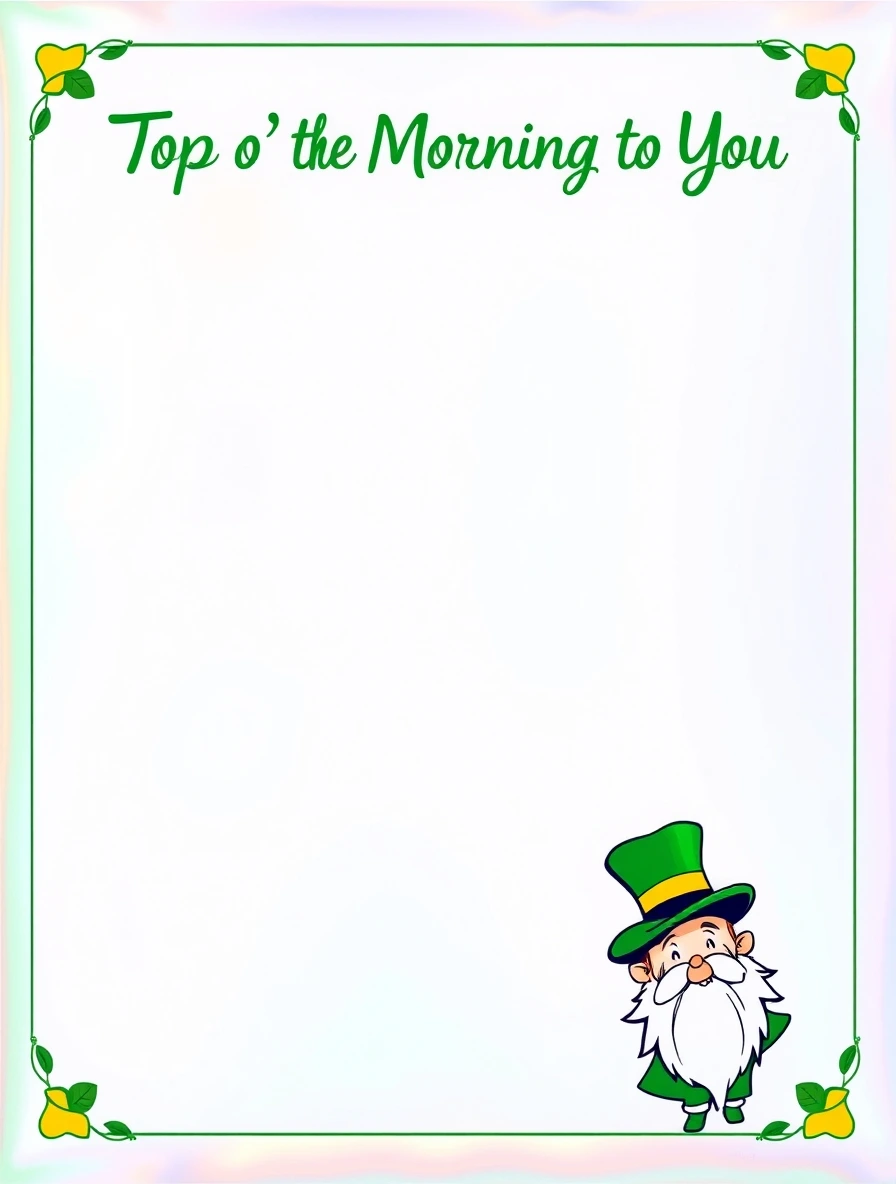 Simple Yellow Flower Border With Bearded Leprechaun — Leprechaun Letter template