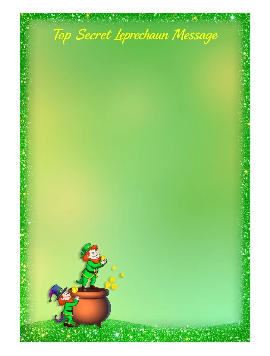 Sparkly Border With Mischievous Gold Guardians — Leprechaun Letter template