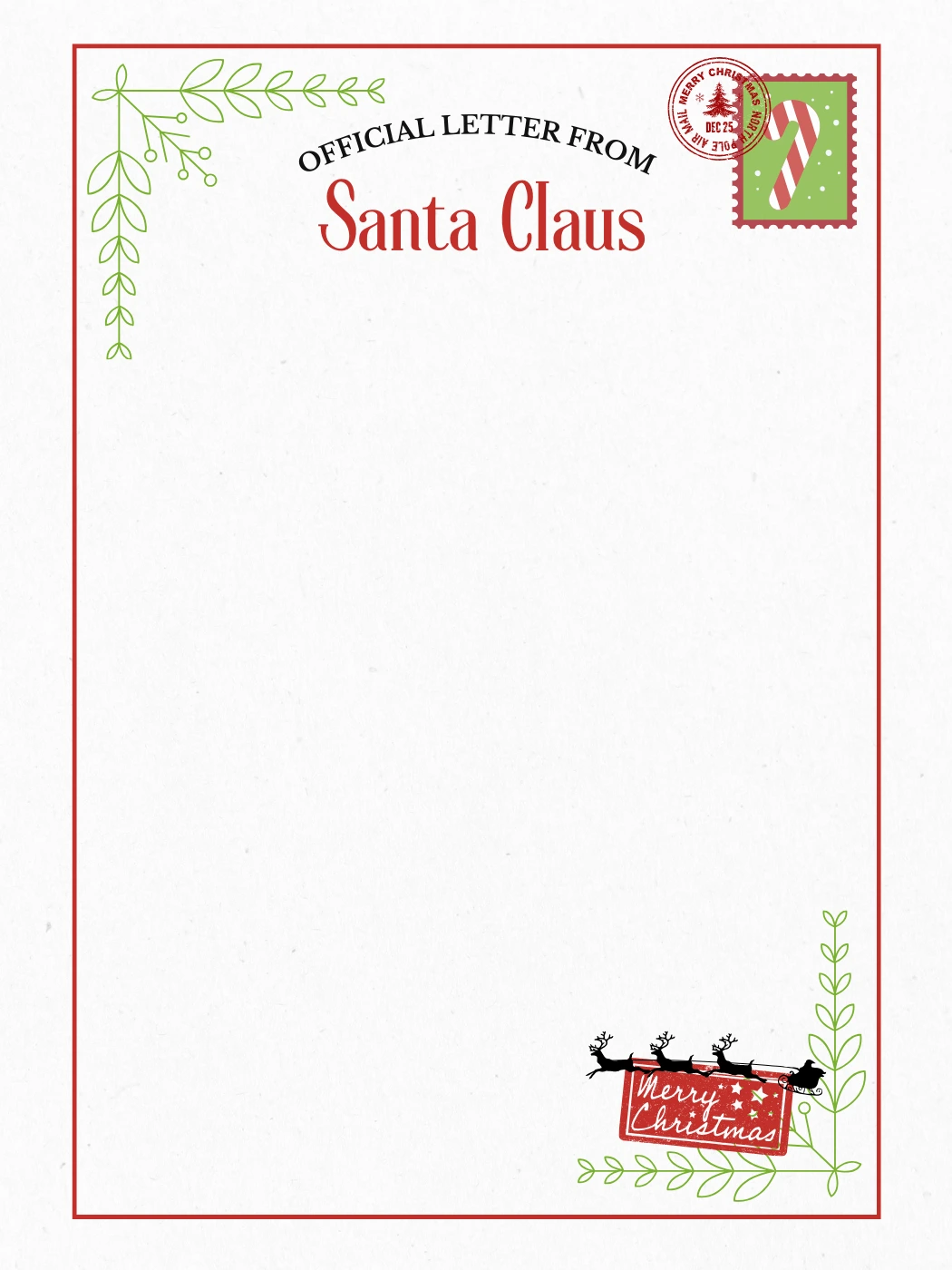 Official Claus Head Candy Cane — Santa Letter template