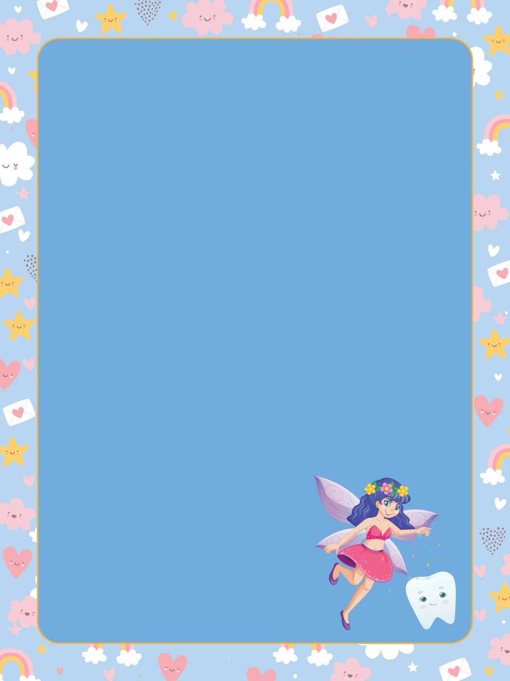 Blue Border with Rainbow Fairy — Tooth Fairy Letter template