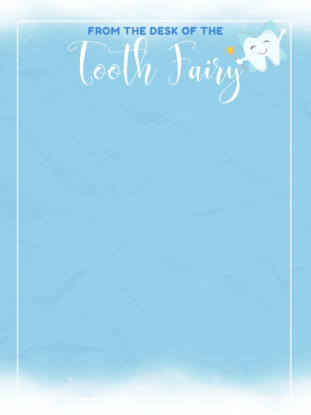 Blue Crinkle With Smiling Tooth — Tooth Fairy Letter template