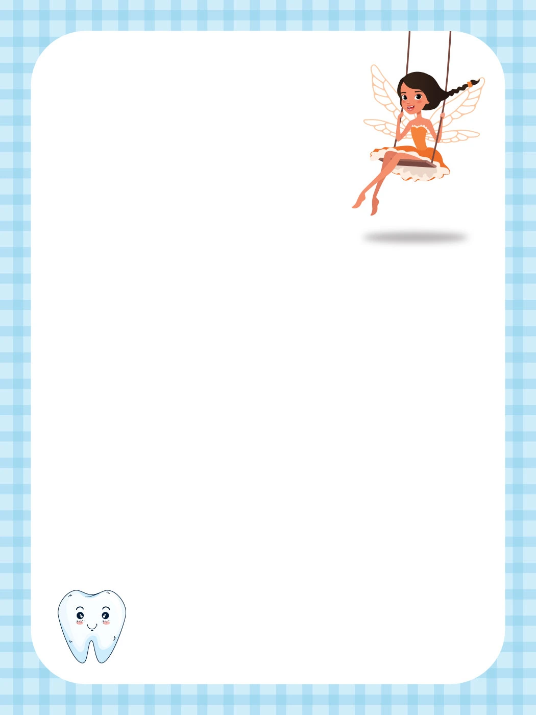 Blue Gingham with Swinging Fairy — Tooth Fairy Letter template