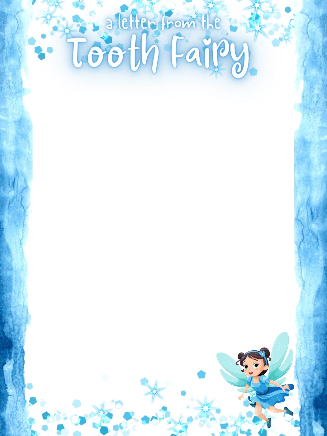Blue Snowflakes With Fairy — Tooth Fairy Letter template