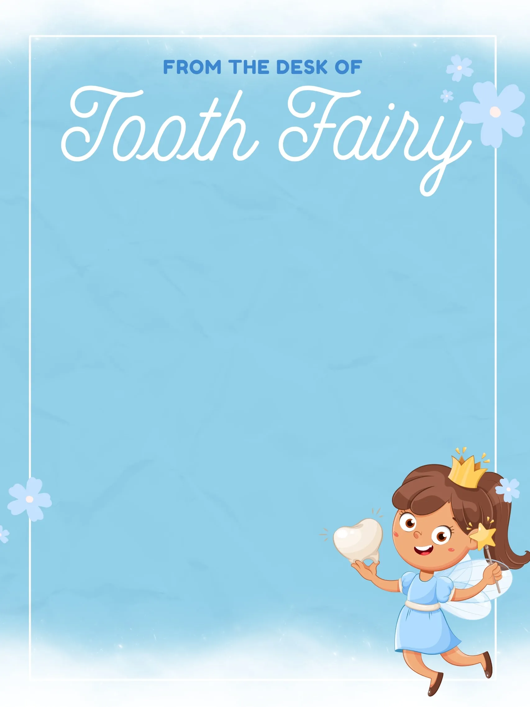 Blue with Princess Tooth Fairy — Tooth Fairy Letter template