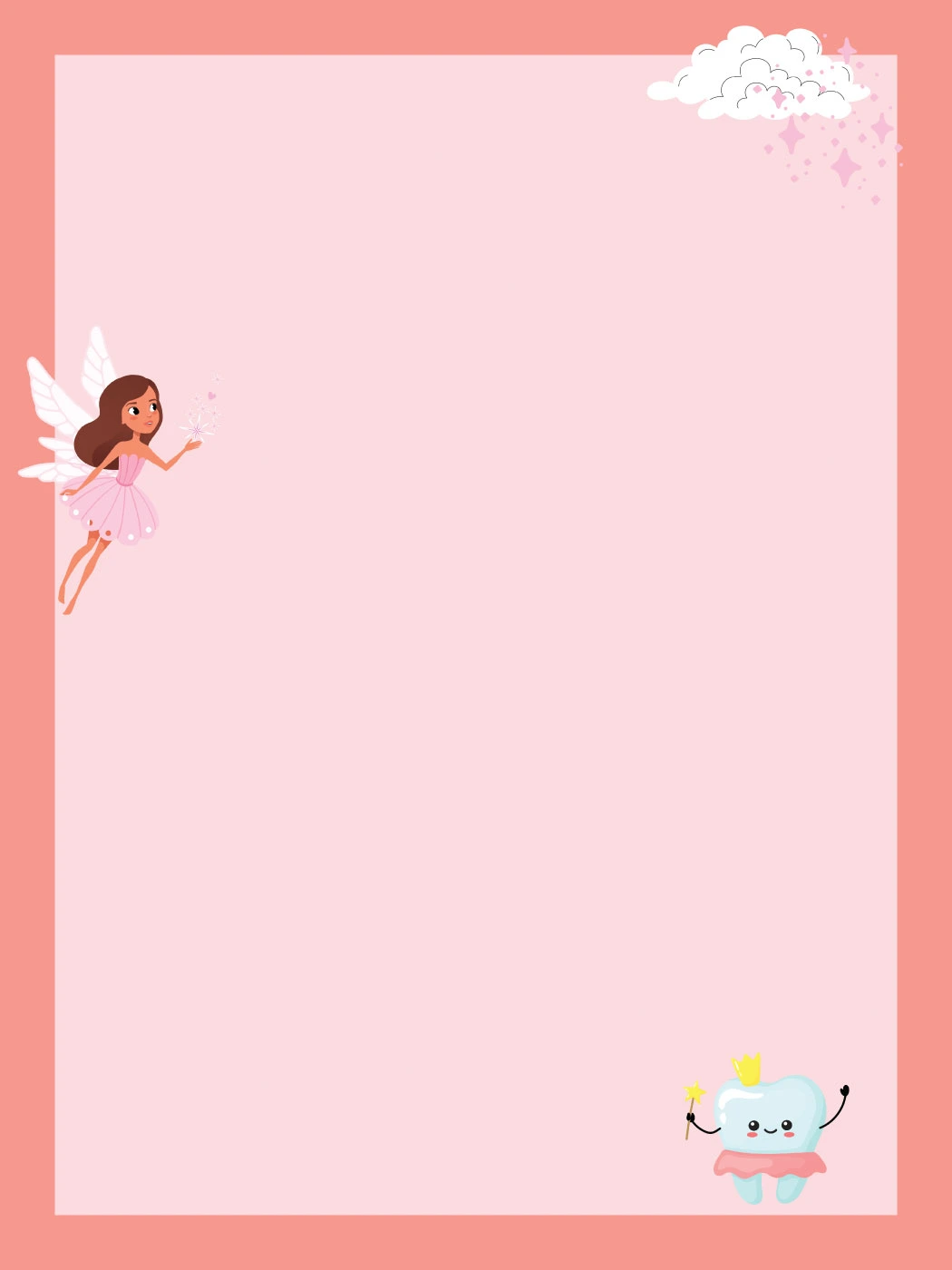 Coral Border with Fairy and Tooth — Tooth Fairy Letter template