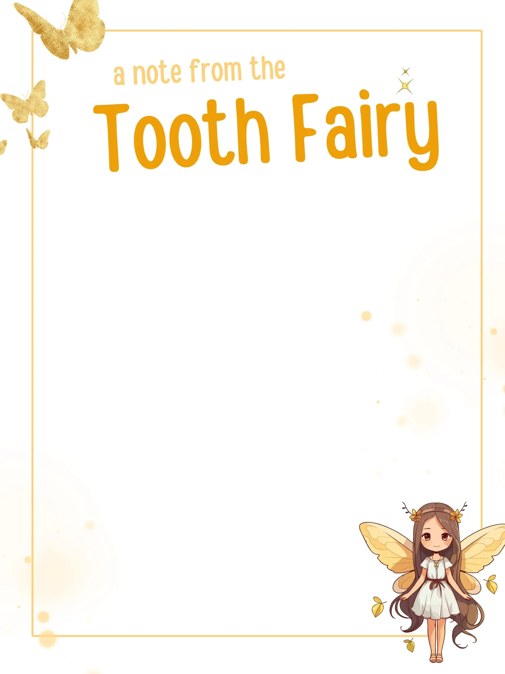 Golden Fairy with Butterflies — Tooth Fairy Letter template