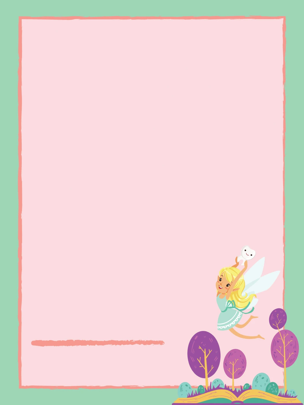 Green Border with Fairy and Trees — Tooth Fairy Letter template