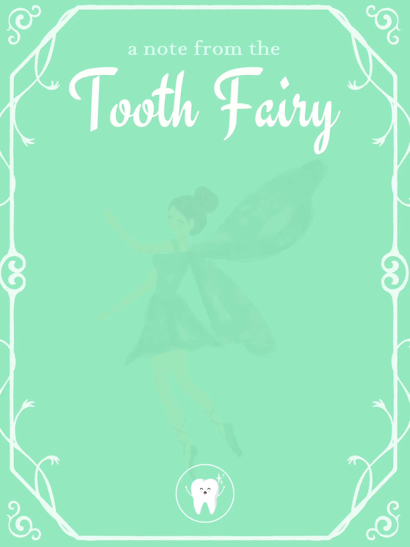 Mint Green Fairy — Tooth Fairy Letter template