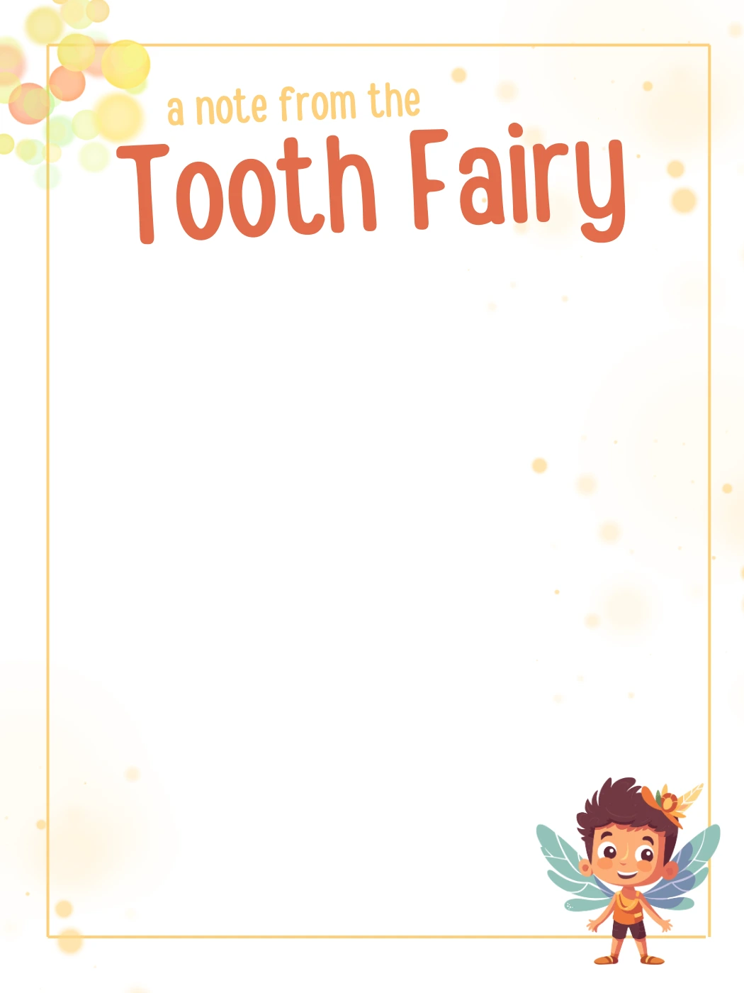 Orange Bubbles With Boy Fairy — Tooth Fairy Letter template