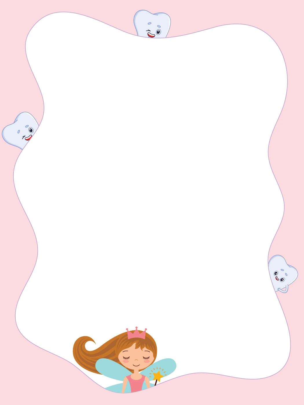 Pink Frame with Winking Teeth — Tooth Fairy Letter template