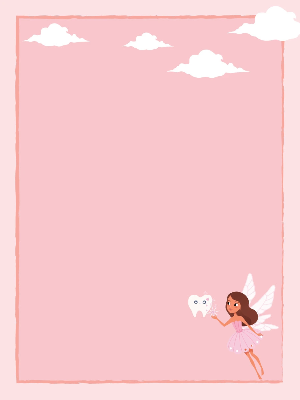 Pink with Clouds and Fairy — Tooth Fairy Letter template