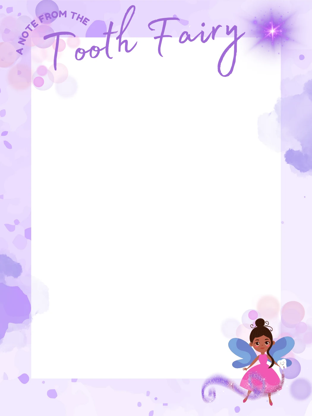 Purple With Fairy And Sparkles — Tooth Fairy Letter template