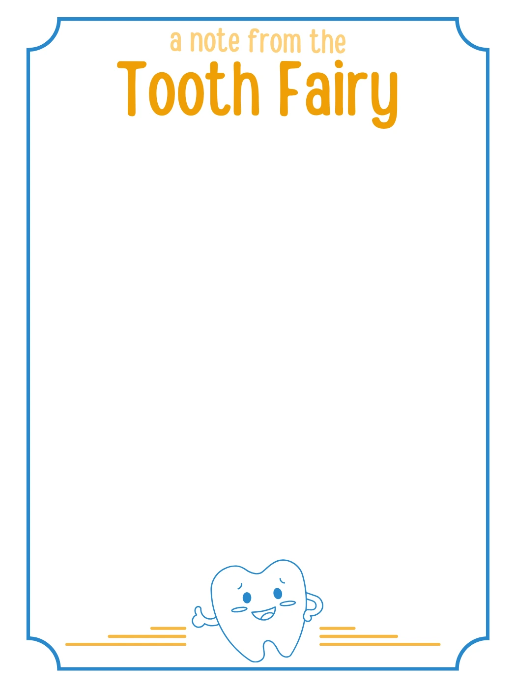 Simple Blue Border With Tooth — Tooth Fairy Letter template