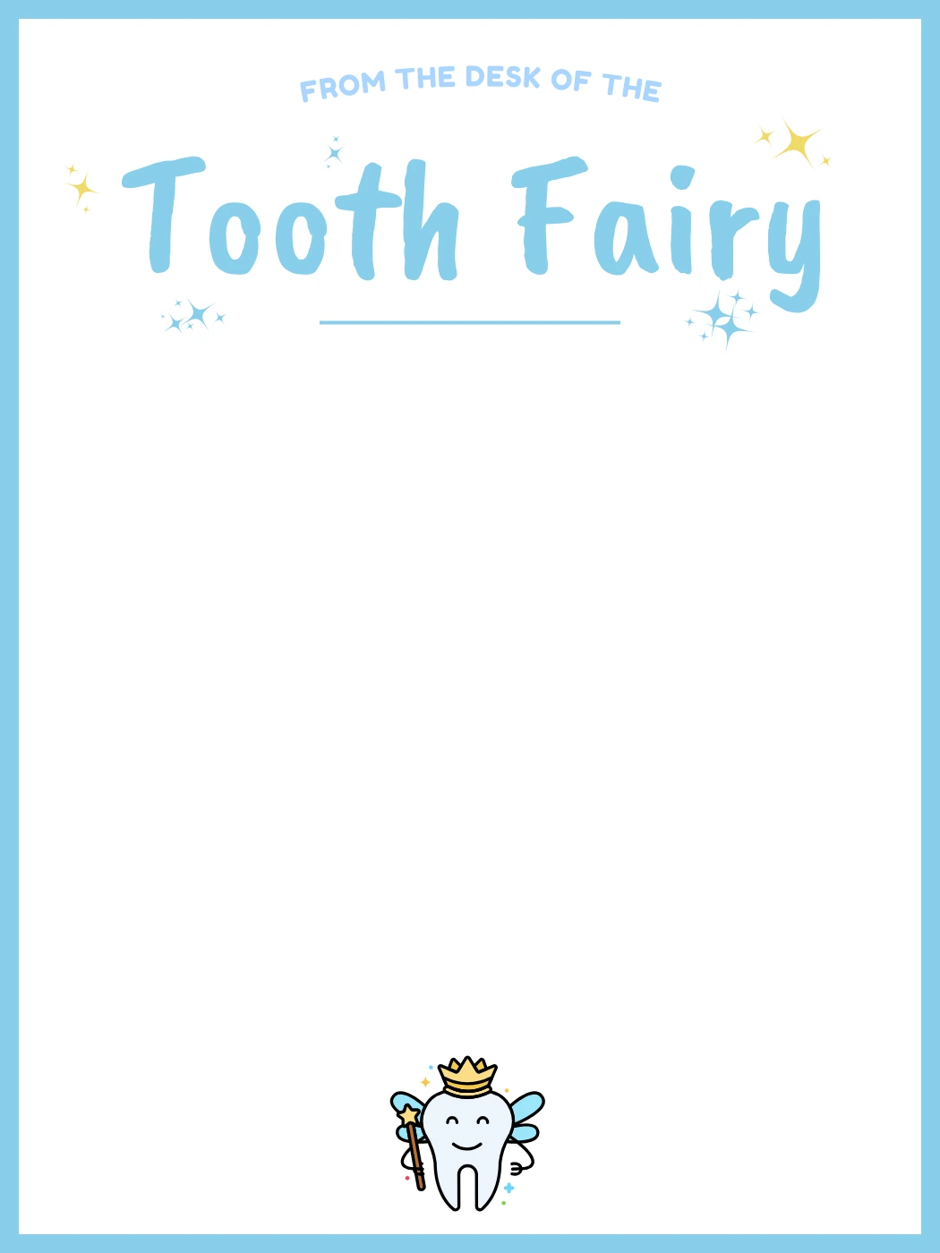 Simple Blue With Crowned Tooth — Tooth Fairy Letter template