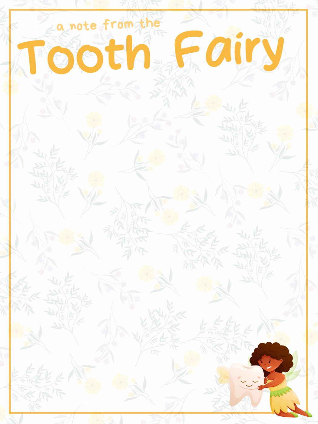 Yellow Floral With Fairy — Tooth Fairy Letter template